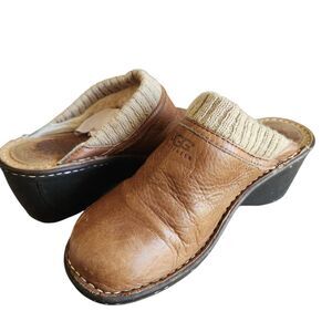 UGG Clogs Womens 7 Gael Wedge Slip On Leather Shearling Chestnut Brown